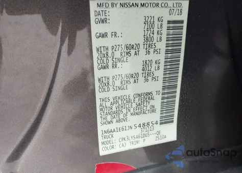 2018 Nissan Titan Platinum Reserve from USA, damaged, VIN 1N6AA1E61JN548854